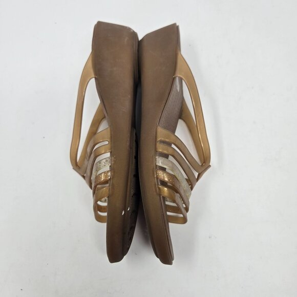 Crocs womens sz 9 brown gold tone Isabella mini wedge slide sandal jelly straps - Picture 9 of 10